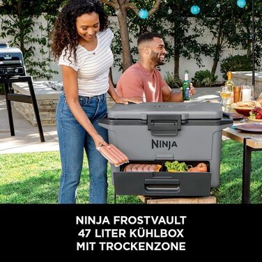 Преміум ізотермічний контейнер Ninja FrostVault 47 л, тримає лід до 6 днів, інтегрована суха шухляда, холодильна температура, вміщує 80 банок, сланцево-сірий