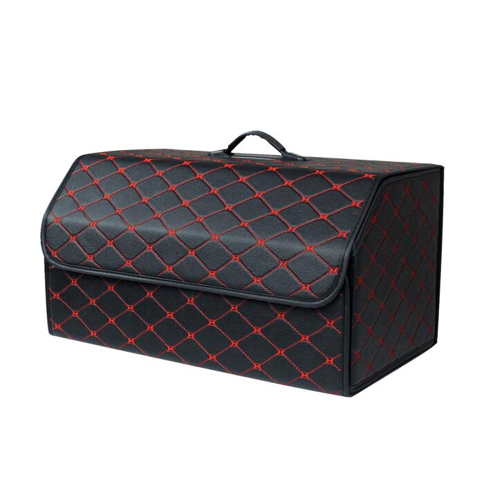 Органайзер у багажник Ergocar з водовідштовхуючої екошкіри, складана сумка-контейнер для авто, SUV та вантажівок (Чорно-червоний, L)