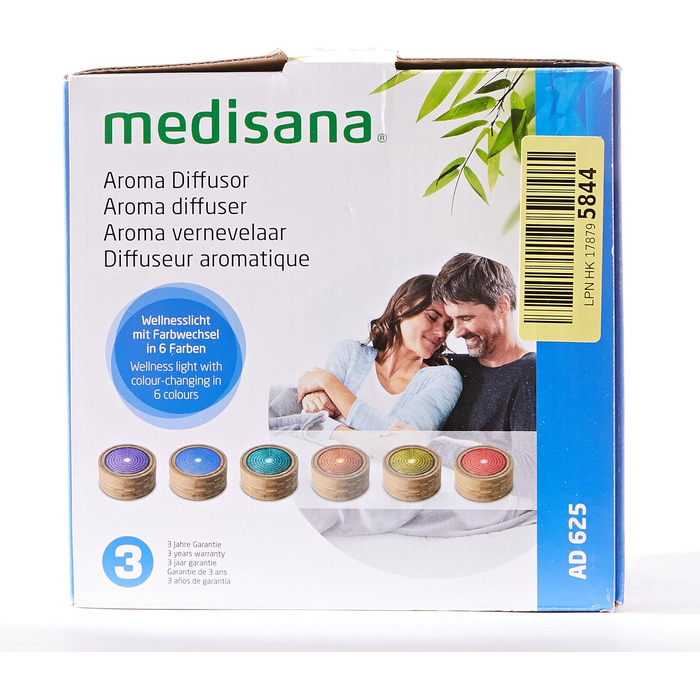Аромадифузор Medisana AD 625 з бамбука, електричний з таймером, для ефірних олій, 100 мл, підсвічування 6 кольорів, очищувач повітря та освіжувач кімнати