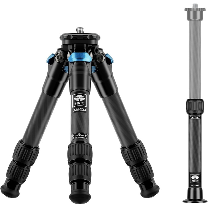 SIRUI AM-223+SL-100 Міні штатив з вуглецевого волокна для камер, легкий настільний фотоштатив з висувною центральною колонною, максимальна висота 66 см, вантажопідйомність 12 кг
