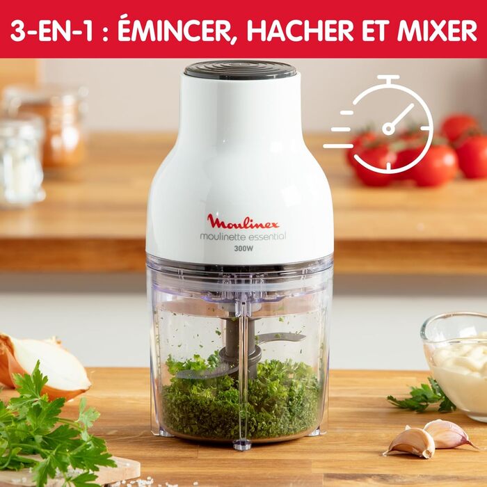 Подрібнювач Moulinex Moulinette Essential DJ5201 3-в-1: подрібнювач, міксер, шинковка, 300 Вт, 0.4 л