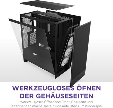 Корпус NZXT H7 Flow RGB для ПК, Mid-Tower ATX, з RGB-вентиляторами, підтримкою підлогових вентиляторів для прямого охолодження відеокарти, 360 мм, чорний