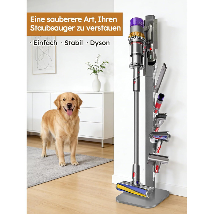 Стійка для пилососа Dyson Gen5 V15 V12 V11 V10 V8 V7 V6 – на підлогу, з 6 гачками, срібляста