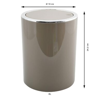Смітник для ванної MSV ASPEN, косметичний, 6 л, з хитким кришкою, таупе/сірий/коричневий, Ø18,5x26 см