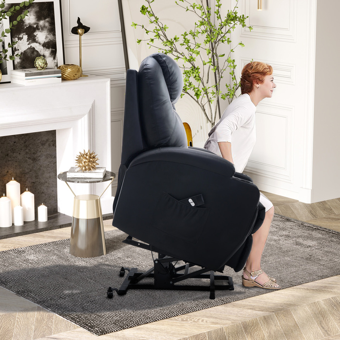 HOMCOM Recliner, реклайнер для телевізора з допоміжним пристроєм, з сумкою для зберігання, регульований кут, пульт дистанційного керування, 84 x 92 x 109 см, чорний