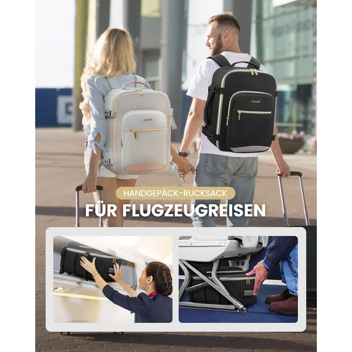 Рюкзак LOVEVOOK для ручної поклажі Ryanair (40x20x25 см), для ноутбука 13.3 дюйма, чорний, підходить для Eurowings, Wizz Air