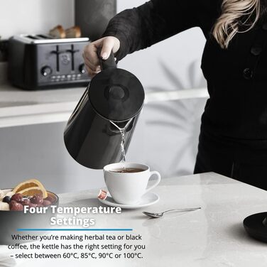 Електрочайник Swan Alexa Smart 1,5 л, WiFi, сенсорний LED-дисплей, підтримка температури, ізольована сталева колба, 1800 Вт, чорний, SK14650BLKN, британська вилка