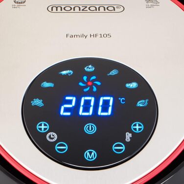 Аерофритюрниця MONZANA 6,5 л XXL, цифровий LED-дисплей, таймер, регулювання температури, 1850 Вт, з книжкою рецептів, чорна, для кухні