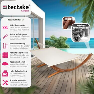 Гамак tectake XXL для двох, з металевою стійкою, 205x150 см, навантаження до 200 кг, подвійний лежак для саду, балкона та тераси