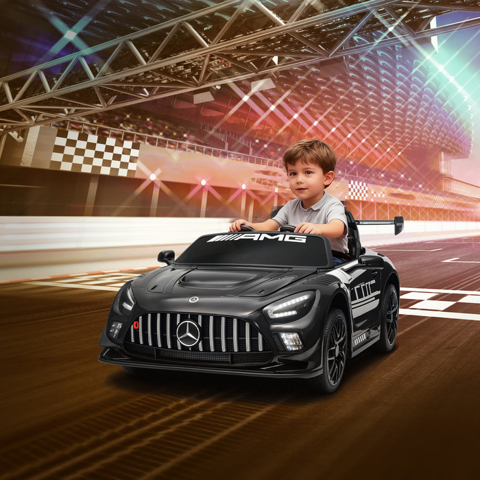Електромобіль Mercedes-Benz для дітей, 12V, з LED-підсвіткою, музикою, звуком клаксона, для дітей віком 3-8 років, чорного кольору