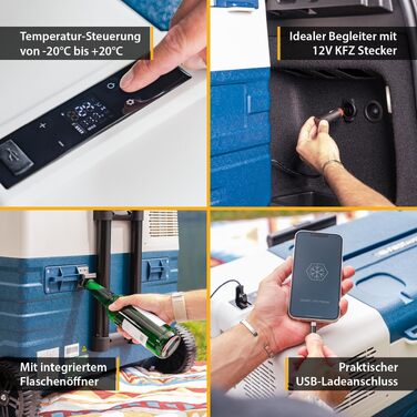 Автомобільний холодильник First Austria 43L з Bluetooth, -20°C, 12/24V/220V - блакитно-сірий
