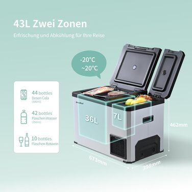 Автомобільний холодильник Comfee RCP43DS3(E) 43л, компресорний, двозонний, 12/24V, 220V, LED, Еко-режим, для дому та подорожей