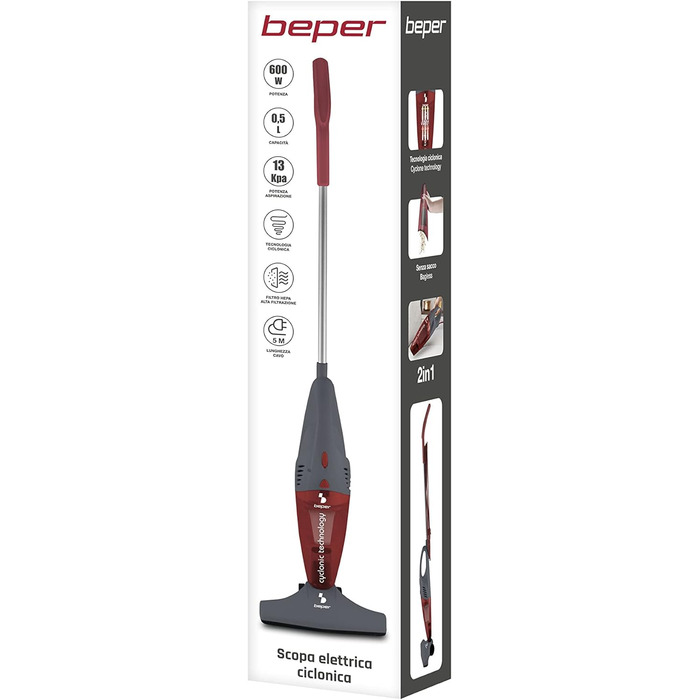 Електровіник Bepper 50.451, 500 мл, знімна ручка, пилосос 2-в-1, HEPA фільтр, без мішка, 5 м кабель, щітка та насадка, 13 кПа