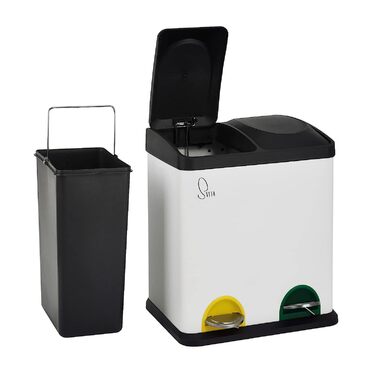 Двосекційний кухонний смітник SVITA TC2X15 30л, білий, педальний, для сортування сміття з внутрішніми відрами 2х15л, для кухні та ванної