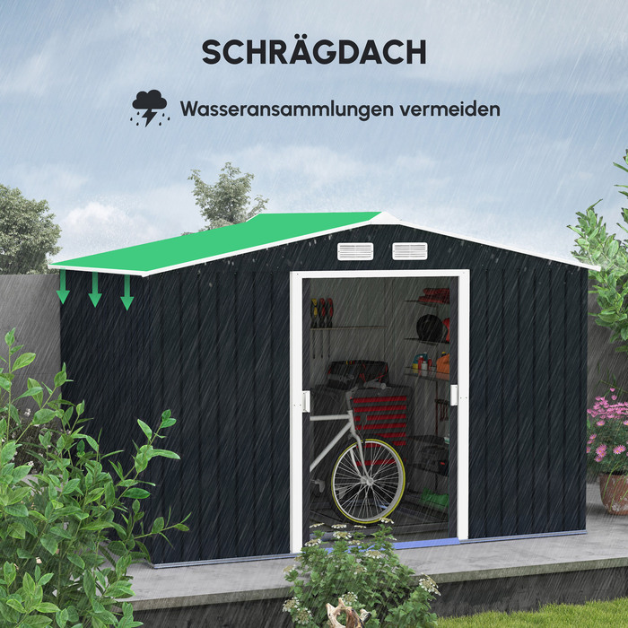 Outsunny Garden Shed Садовий сарай Садовий сарай з підлоговим каркасом і розсувними дверима Атмосферостійка сталь Вугільний сірий 277 x 195 x 192 см