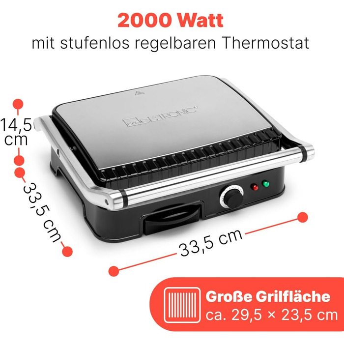 Контактний гриль Clatronic® KG 3487: 2000W, антипригарне покриття, для паніні та тостів