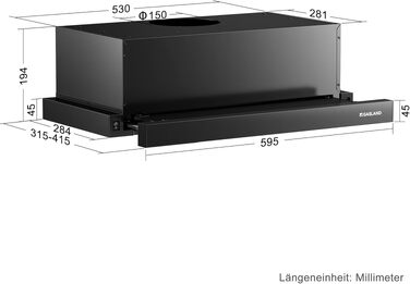 Витяжка для кухні GASLAND BR60SP Classic Black, вбудована під навісну шафу, 60 см, нержавіюча сталь, продуктивність 335 м³/год, режим рециркуляції та відведення, з вугільним фільтром CF132