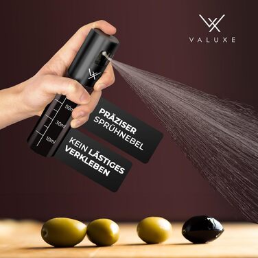 Набір розпилювачів для олії та оцту VALUXE® зі скла з UV-захистом та фільтром, 100 мл, нержавіюча сталь, Midnight Black (2 шт.)
