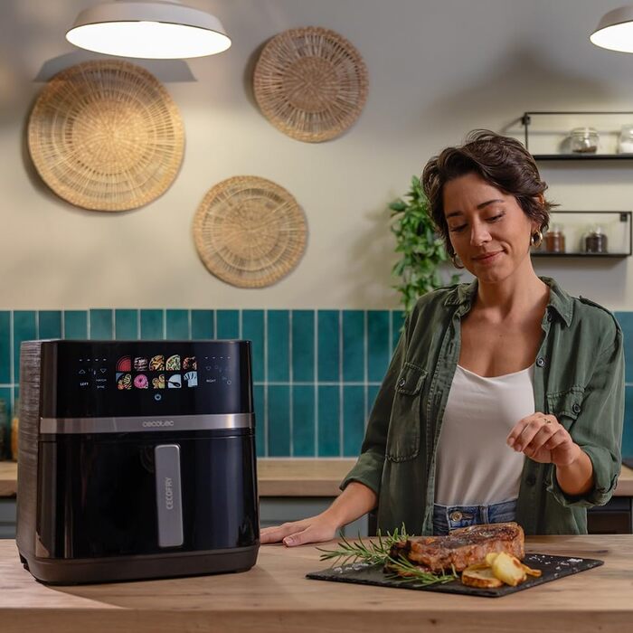 Аерофритюрниця Cecotec Cecofry & Grill Duoheat 4000 без олії, 8л, 1900Вт, з рухомою перегородкою та грилем, чорна