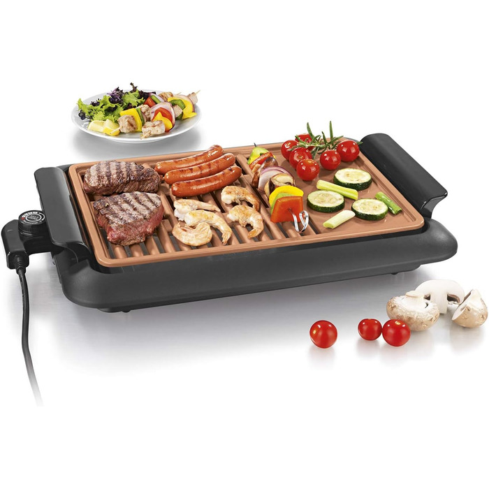 Електричний гриль для столу GOURMETmaxx | Бездимний гриль 2200W з 2 зонами нагріву та антипригарним покриттям | Регулювання температури