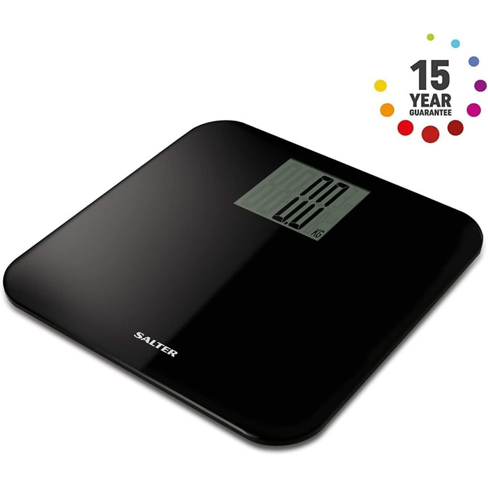 Електронна ваги для ванної Salter 9049 BK3R, 250 кг, велика платформа, точне вимірювання, Step-On технологія, чорна