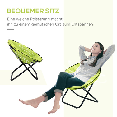 Outsunny Camping Chair Складне кемпінгове крісло зі спинкою, складне крісло до 120 кг, м'яке місячне крісло дуже широке, розкладне крісло Вуличне крісло для саду, балкона, кемпінгу, жовтий
