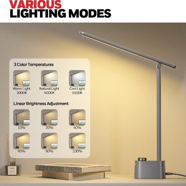 Світлодіодна настільна лампа Honeywell HWT-H01 з USB, диммована, захист очей, портативна, біла, для читання та роботи