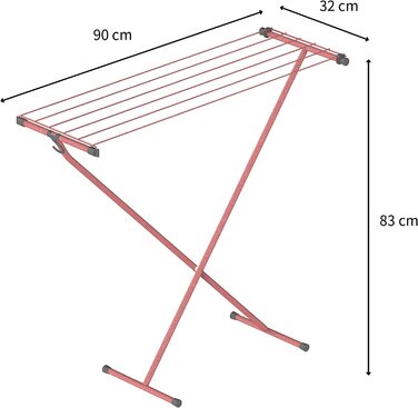 Сушарка для білизни Rörets Compact Rosé, 5,5 м, металева, компактна, гачки для зберігання, 90x32x83 см, шведська якість