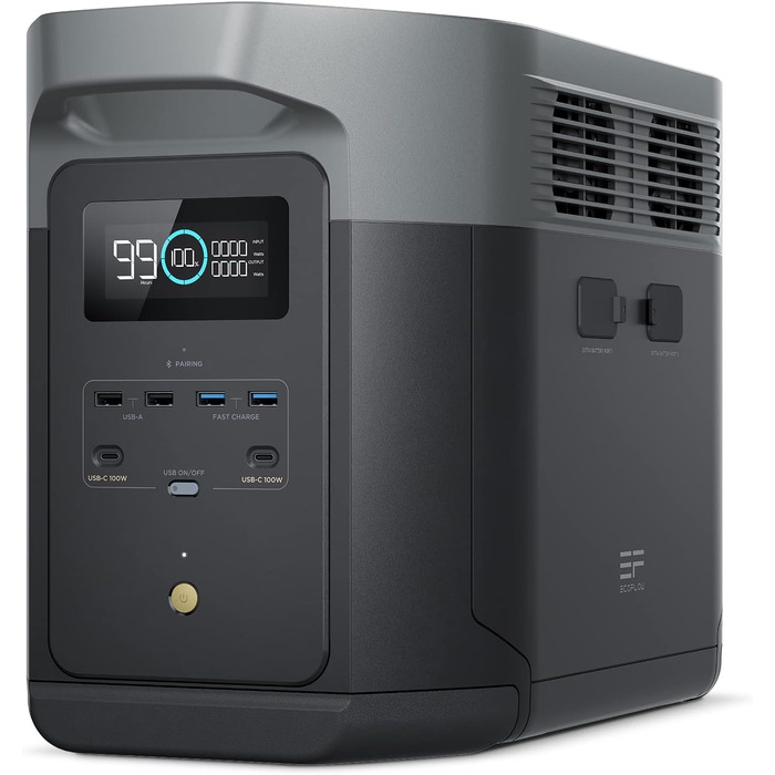 Портативна електростанція EcoFlow Delta 2 Max 2048Вт·год, LFP-акумулятор, потужність 3000Вт, сонячний генератор для дому та кемпінгу