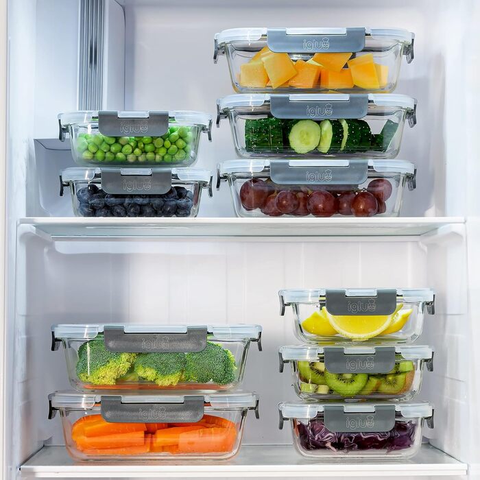 Набір скляних контейнерів для їжі Igluu Meal Prep (10 шт) — 370 мл та 1050 мл, герметичні ланч-бокси для зберігання продуктів