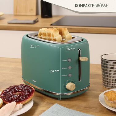 Тостер Briebe Nordic Set 2-слотовий з підставкою для булочок, 6 режимів + Електричний чайник 1.7л 2200W, BPA-free, Набір для сніданку в скандинавському дизайні (Зелений)