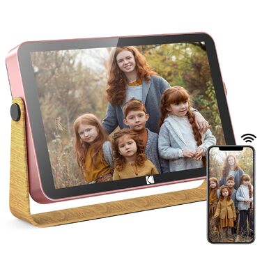 Цифровий фоторушій Kodak 10 дюймів з акумулятором, WiFi, 16 GB, IPS HD сенсорний екран, рожевий. Діліться фотографіями з родиною та друзями через додаток.