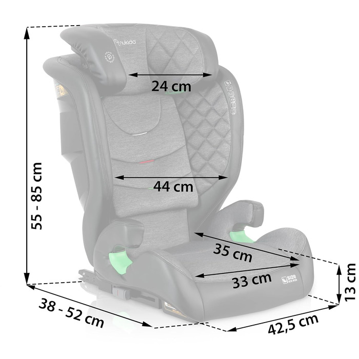Автокрісло Nukido для дітей 15-36 кг, 4-12 років, ISOFIX, регулювання підголівника та нахилу, Louis (темно-сірий)