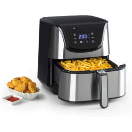 Аерофритюрниця Klarstein Aero Vital Deluxe, 1700 Вт, 5,4 л, з LCD-дисплеєм, 8 програм, з термостатом і таймером, нержавіюча сталь, срібляста, економна
