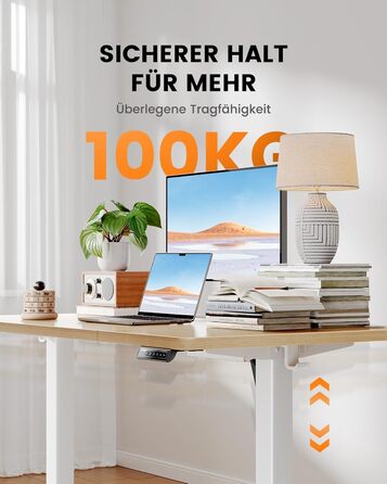 Електричний регульований стіл ErGear 160x80 см, 100 кг, безщітковий мотор, тиха робота, міцний металевий каркас, колір: натуральний