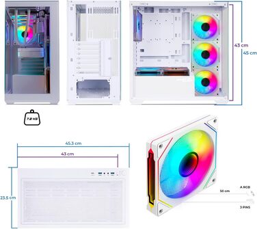 Корпус для ПК Spirit of Gamer Spark Arctic, ігровий Mid Tower, сумісний з ATX/MATX/MITX, з акваріумним дизайном, 6 ARGB вентиляторів 120 мм, загартоване скло 4 мм спереду та збоку