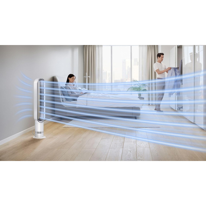 Dyson Cool AM07 Тихий турбовентилятор 100 см з пультом, енергозберігаючий, 9 годин таймер, для спальні, 10 швидкостей, білий/сріблястий