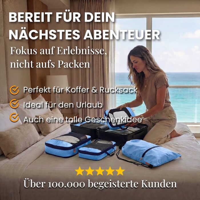 Набір компресійних органайзерів для одягу в подорож Packing Cubes, 7 предметів, для валізи та рюкзака, колір Mariner's Azure (блакитний)