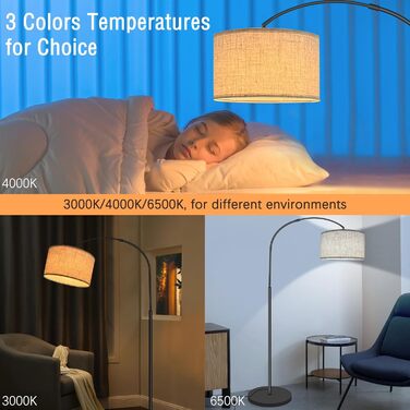 Торшер Fortand для вітальні, LED 12W, 3 режими, з абажуром з льону, ретро-стиль, стійка лампа для читання, E27, з ножним вимикачем, для спальні та вітальні