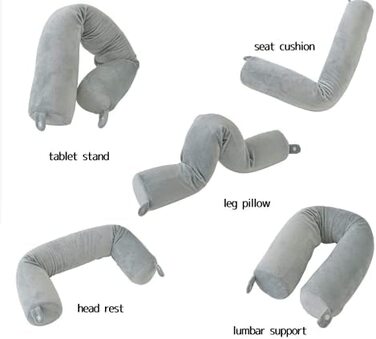 Подорожня подушка Hxcxrst із піноматеріалу Memory Foam, ортопедична подушка для підтримки шиї, підборіддя, талії та ніг, регульована, сіра, для дому, літака, автобуса, поїзда