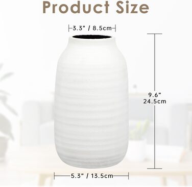 Декоративна ваза для квітів Keramik Rund, біла, 24.5x13 см, стиль Shabby Chic