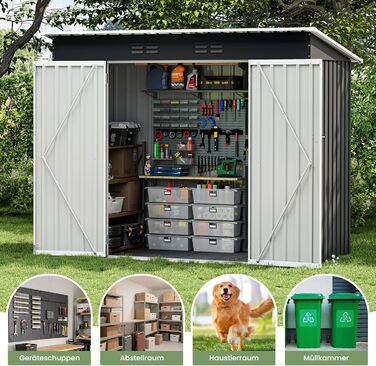 Садовий будинок UDPATIO металевий 4 м³ 228x121x181 см для двору, гараж для велосипедів, оцинкована сталь, двері з замком, темно-сірий