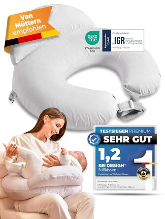 Подушка для вагітних і годування Comfortcuddle з регульованим поясом, безпековою подушкою, підтримкою для мами й малюка, бічна подушка для сну, бежеві смуги, 60x72x16 см