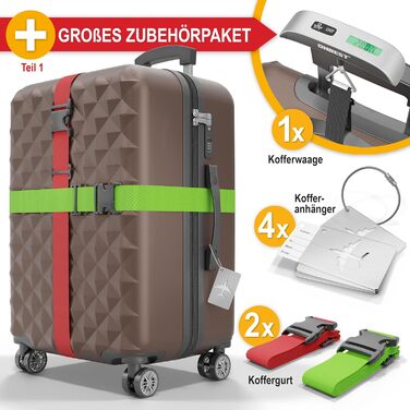 Преміум набір валіз Onbest 4-в-1: жорсткі валізи з TSA-замком, USB-порт – плюс вагова валіза, 2 кофрегурти, 4 адресних ярлики, тримач для напоїв, сумочка для взуття, 4 чохли від пилу (Кофе)