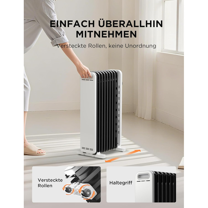 Масляний радіатор Midea NY2311-24UR, 2300Вт, 9 секцій, з пультом ДК, LED-дисплеєм та сенсорним керуванням, чорний