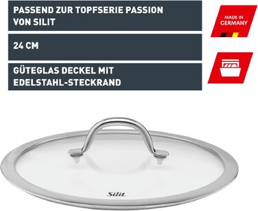 Кришка для каструль та сковорідок Silit Passion, скляна, 24 см, термостійке скло з металевою ручкою