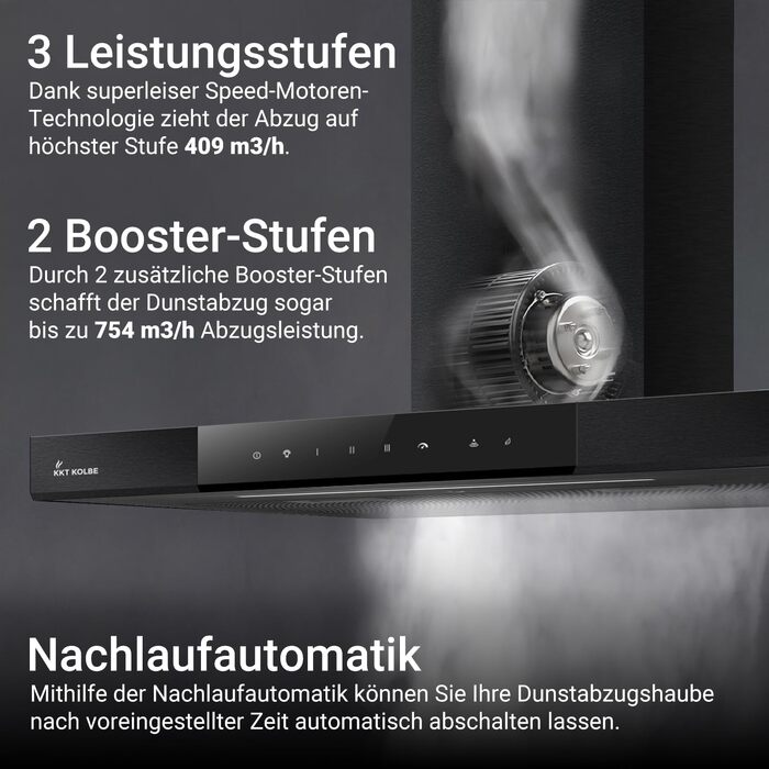 Витяжка кухонна KKT KOLBE FLAT6006ED, настінна, 60 см, нержавіюча сталь та чорне скло, режим рециркуляції та відведення, WLAN, сенсорне керування SensorTouch