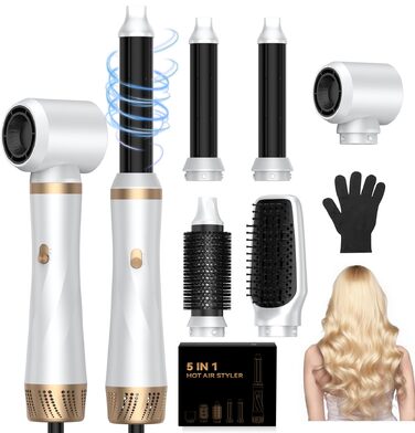 UMIGA Airstyler 5-в-1: Фен-щітка, випрямляч, плойка, об'ємна щітка для волосся 1000W, 3 режими нагріву, рожево-білий