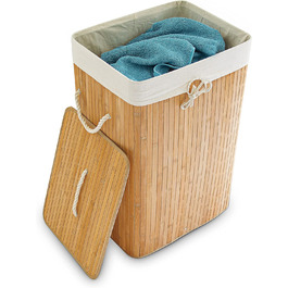 Бамбуковий кошик для білизни Relaxdays з кришкою, прямокутний, XL, 83 л, складаний, 65,5x43,5x33,5 см, натуральний