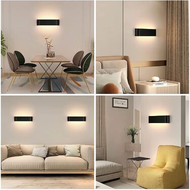 Світильник настінний LED Lightess 16W, чорний, сучасний, алюмінієвий, тепле біле світло, IP44, для вітальні, спальні, коридору